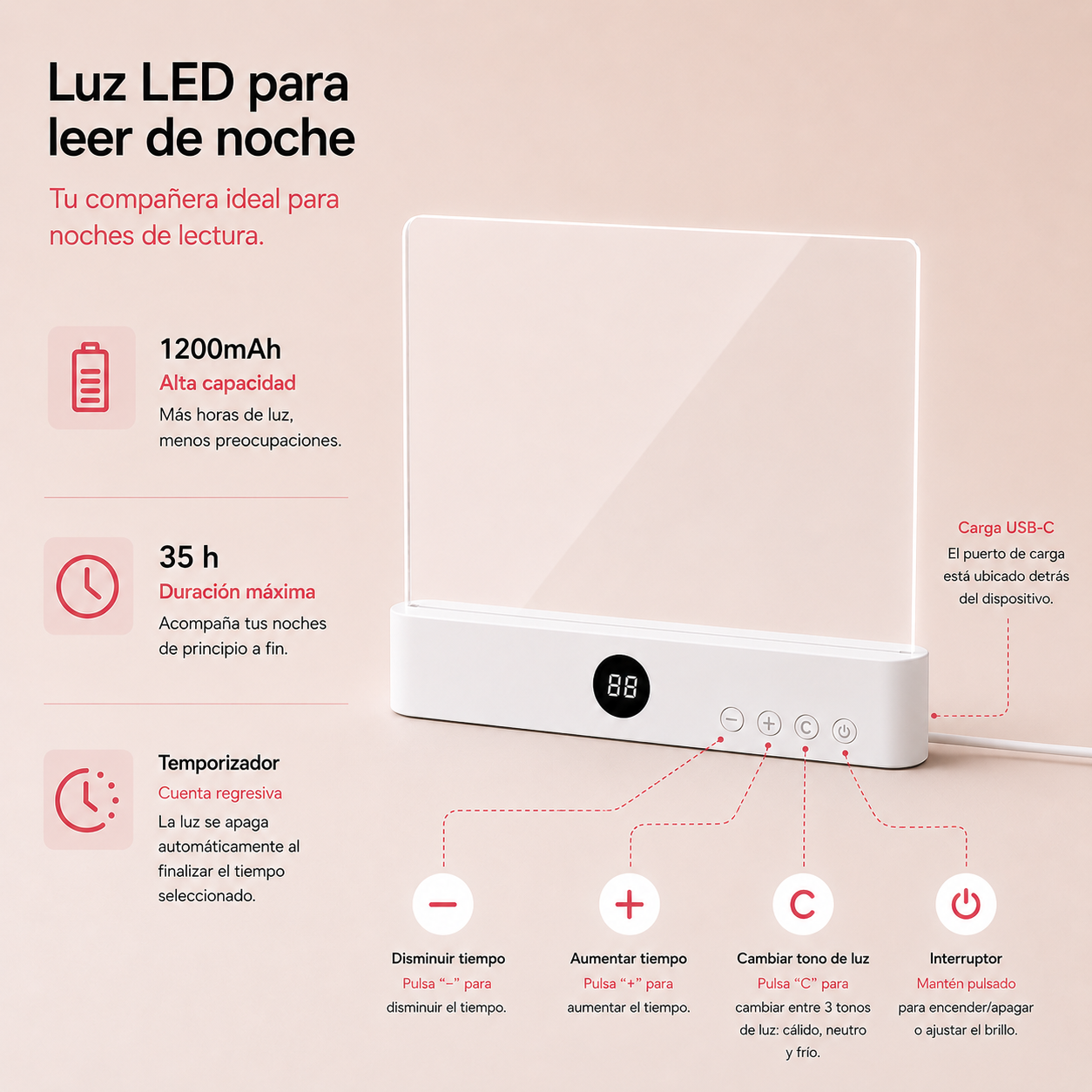 Página de luz para leer de noche